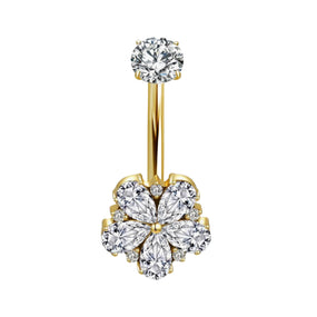 Titanium Gold or Silver Flower Belly Barbell