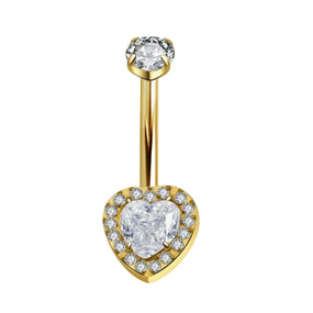Titanium Gold or Silver Heart Belly Barbell