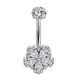 Titanium Gold or Silver Flower Belly Barbell