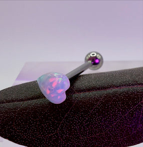 Titanium Opal Heart Tongue Barbell