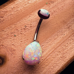 Titanium Teardrop Opal Silver Belly Barbell