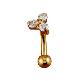 Titanium Gold Triple Diamond Curved Barbell