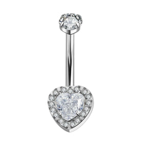 Titanium Silver Heart Belly Barbell