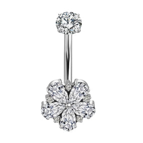 Titanium SilverFlower Belly Barbell