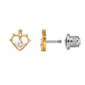 Titanium Heart Crown Gold Earring