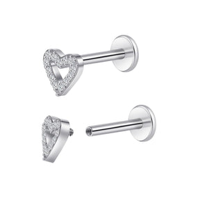 Titanium Silver Diamond Heart Labret