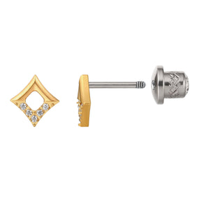 Titanium Square Diamond Gold Earring