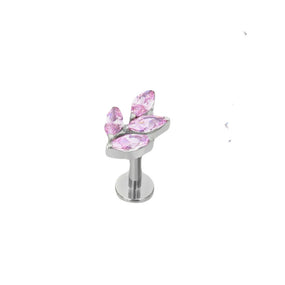 Titanium Silver Labret Pink Leaf