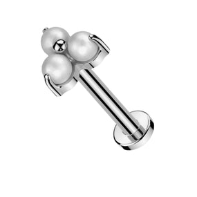 Titanium Silver Labret Pearls Trinity