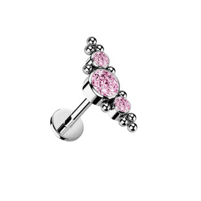 Titanium Silver Labret 3 Pink Diamonds