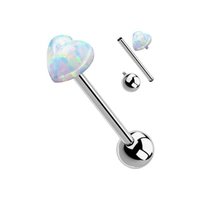 Titanium Opal Heart Tongue Barbell