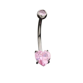 Titanium Pink Heart Silver Belly Barbell