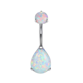Titanium Teardrop Opal Silver Belly Barbell