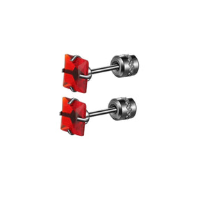 Titanium Red Square Gem Earrings