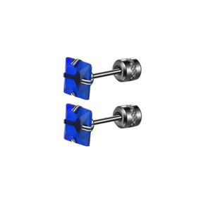 Titanium Blue Square Gem Earrings