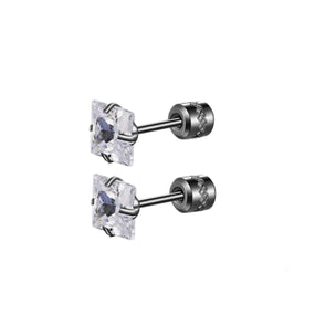 Titanium Clear Square Gem Earrings