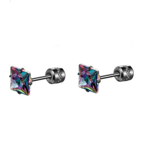 Titanium Rainbow Square Gem Earrings