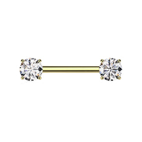Titanium Clear Diamond Gold Barbell